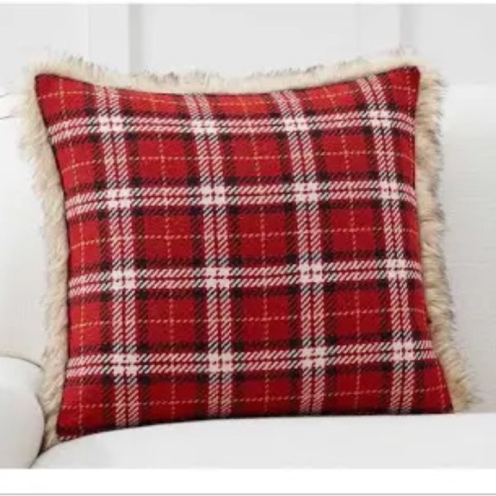Pottery Barn Nottingham Plaid Knit and Faux Fur Pillow Cover